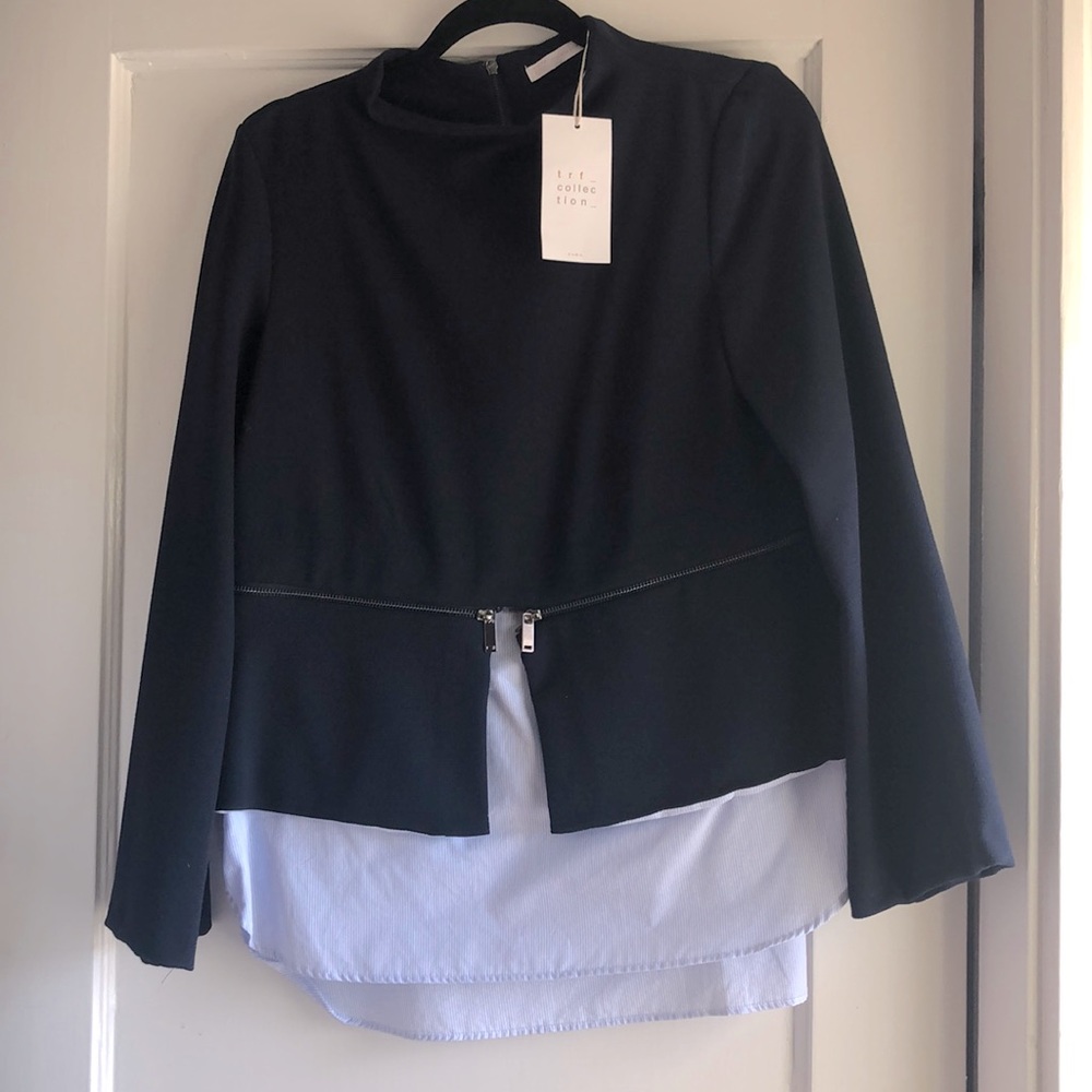 Mixed media top with zipper detail
